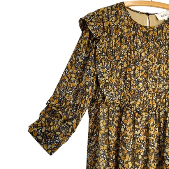 Ba&sh Sandra Autumn Leaf Print Brown Ruffle Georgette Mini Dress - Picture 4 of 13